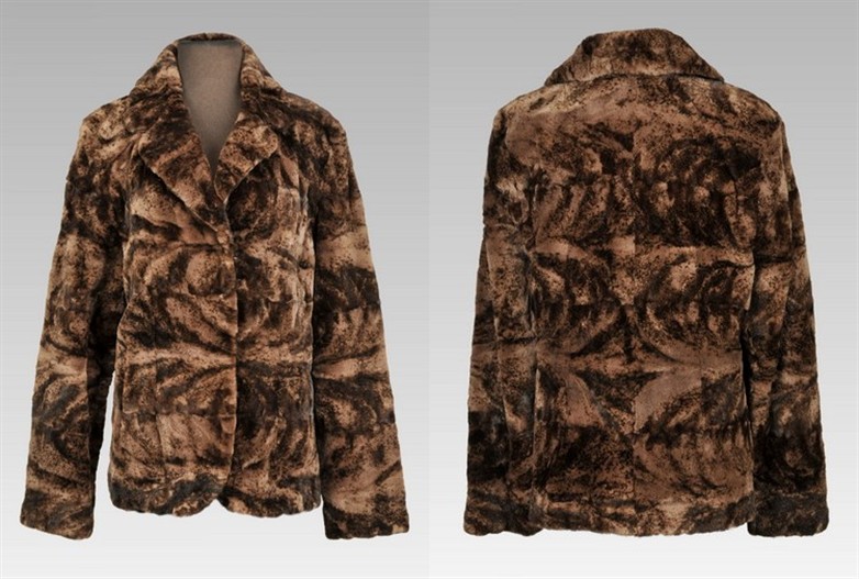 Dark taupe with black and brown sheared Mink sections Size 12 Length 26</BR><font size="+2">$495.00<font>