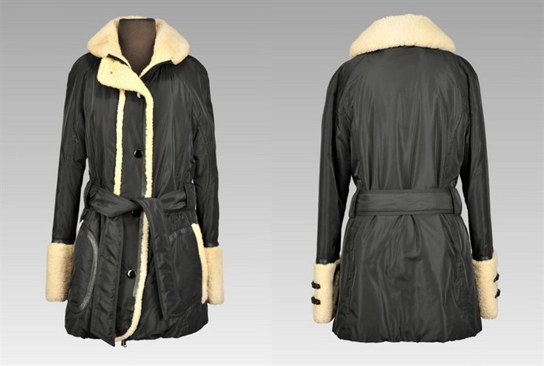 Black Taffeta with Lamb trim Size 10 Length 31</BR><font size="+2">$250.00<font>