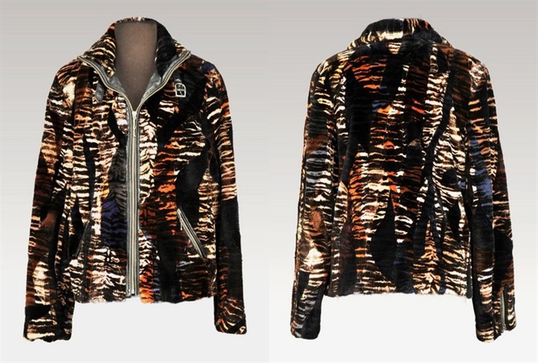 Stenciled multicolor sheared Beaver sections Size 10 Length 24</BR><font size="+2">$450.00<font> Stenciled multicolor sheared Beaver sections Size 10 Length 24</BR><font size="+2">$450.00<font>