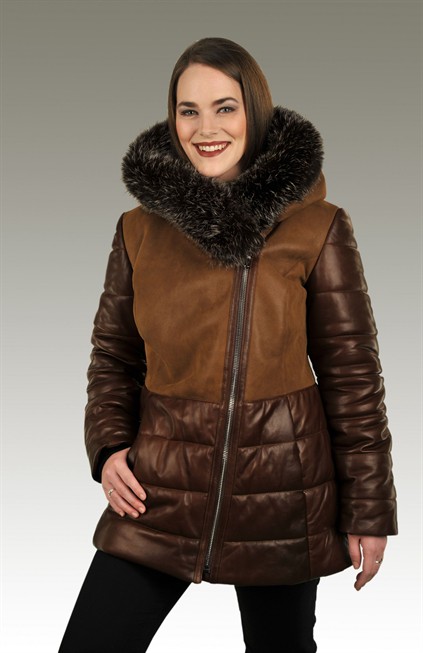 Brown Leather and Suede Jacket w/ Hood
