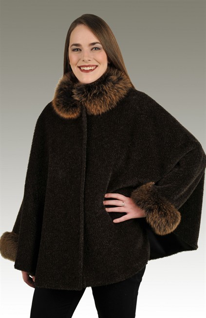 Brown Alpaca Cape w/ Fox Trim