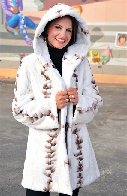 Bleached sheared mink sections Reversible 3/4 Coat
on fur side