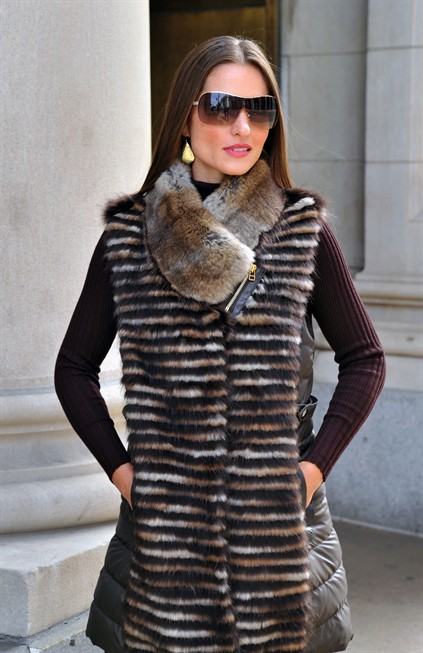 Long Hair Rex Rabbit Vest with Fabric
