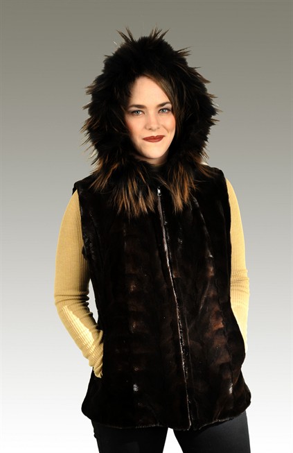 Mahog Sheared Mink w/ Fox Trimmed Vest